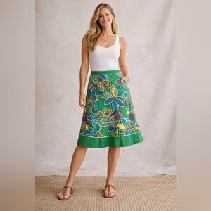 Boden Green Floral A-Line Skirt Cotton Lined Size 8R Knee Length
